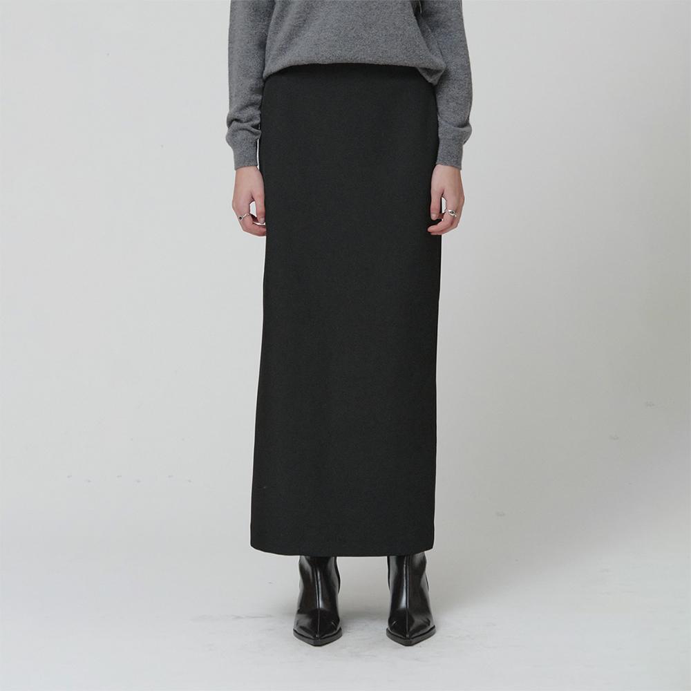 [ESSENTIEL] AUBIER Minimal Wool-Blend Long Maxi Skirt_Black