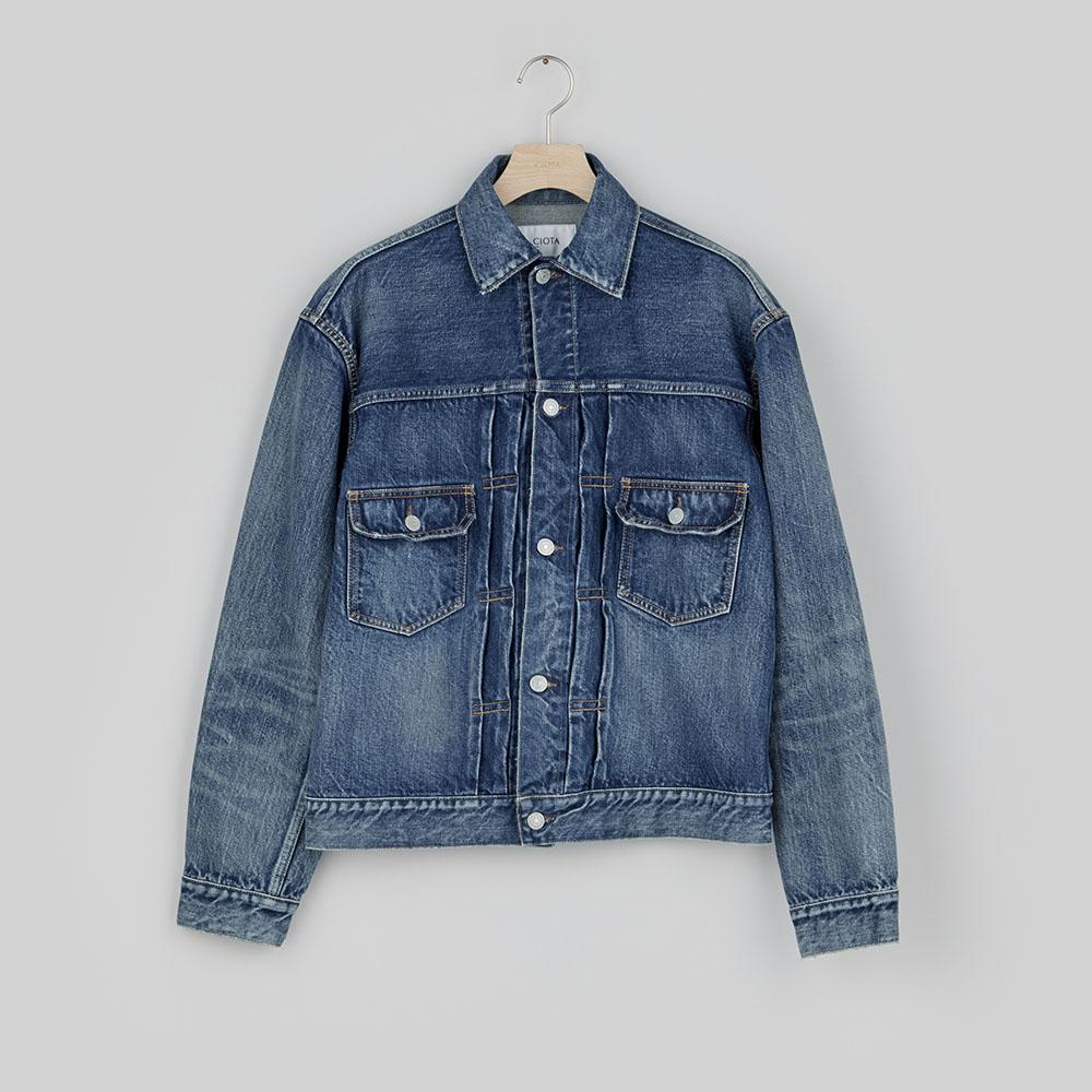 (M) DOUBLE POCKET DENIM JACKET (MEDIUM DARK BLUE DAMAGE)