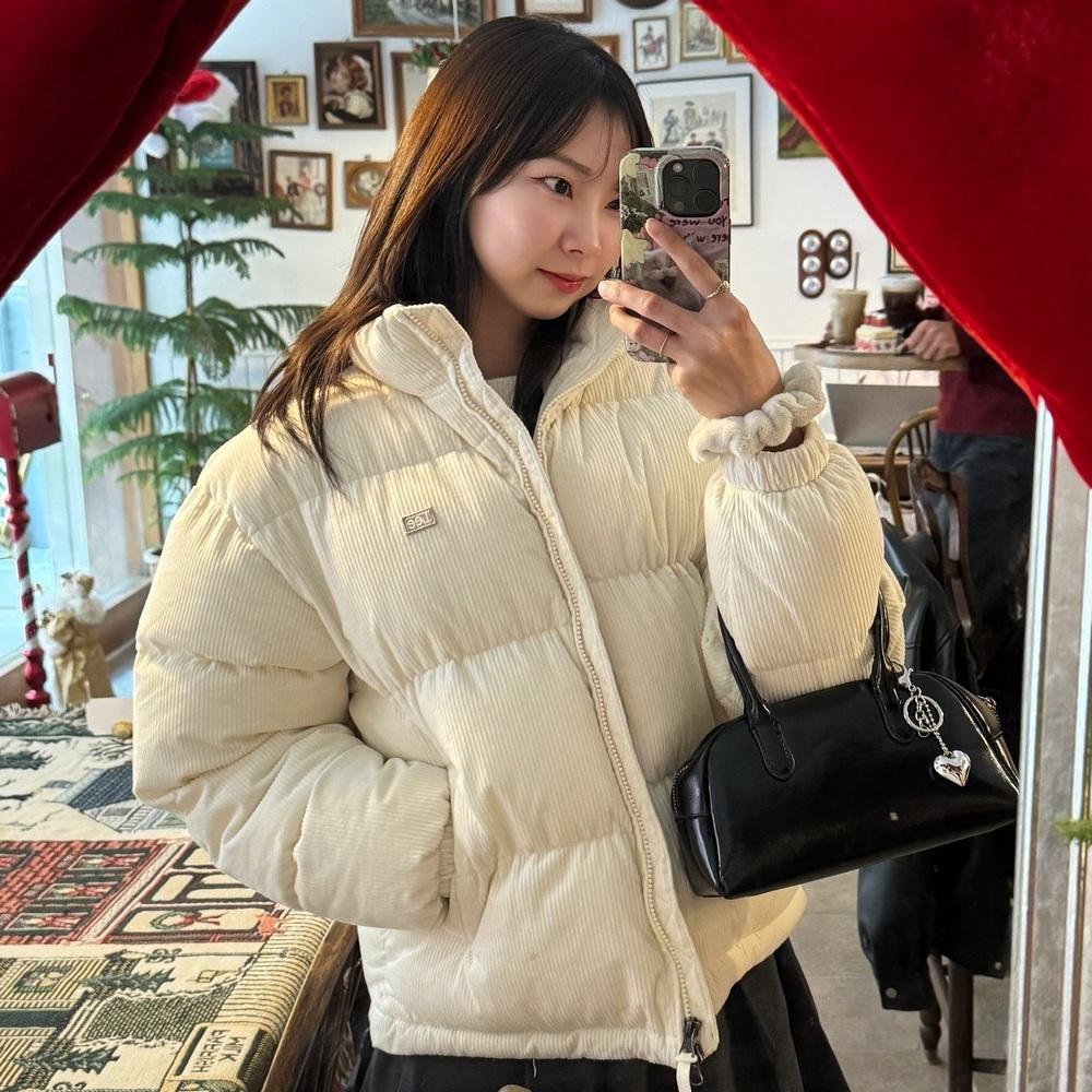 코듀로이 패딩 자켓 아이보리