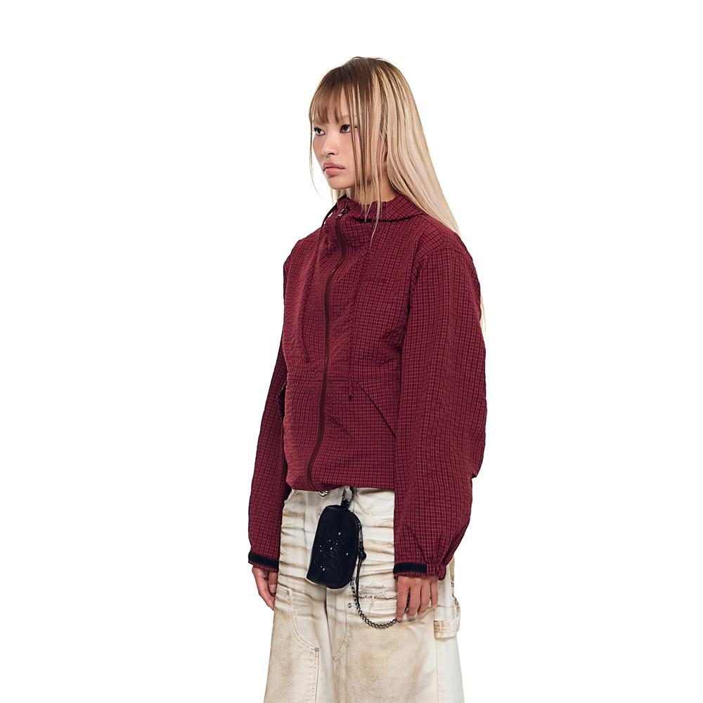 Check Pattern Hooded Jacket (Burgundy)