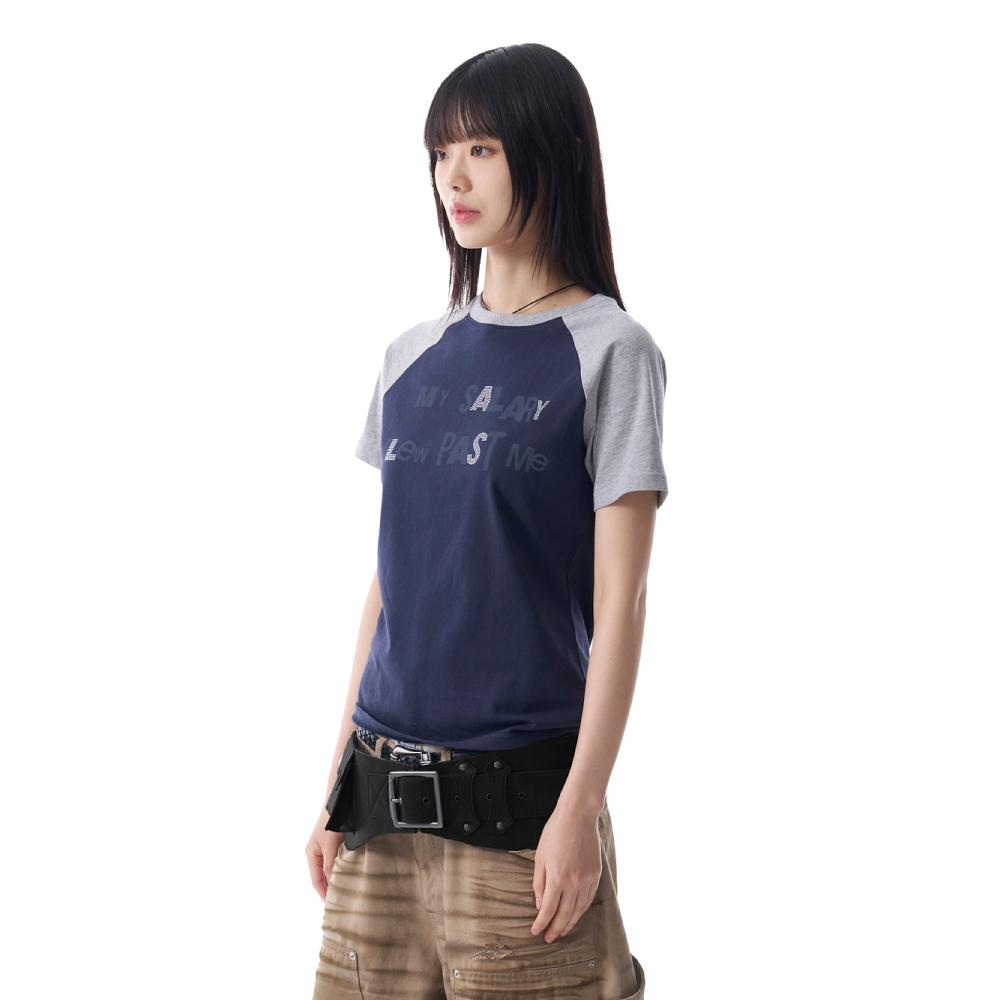 Rhinestone Graphic Raglan Half Top (Navy)