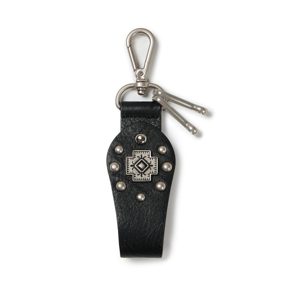 Cross Studded Leather Keyring (Black)