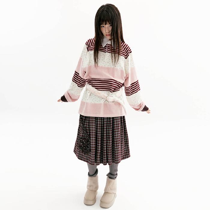 FRILL CHECK BANDING SKIRT (WINE)