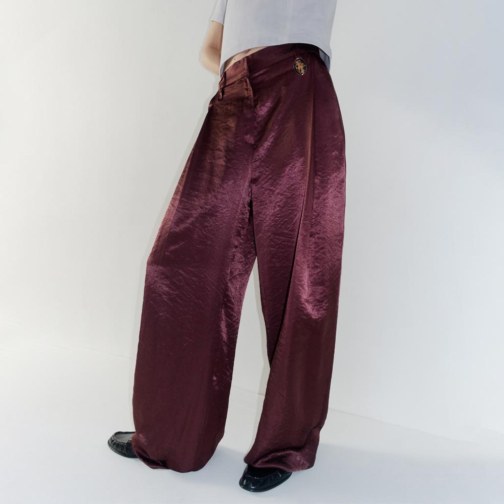SATIN WIDE PANTS_CHERRY BROWN