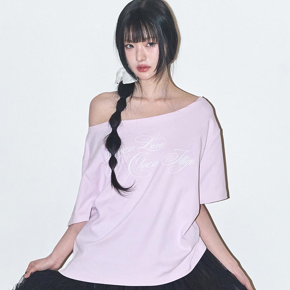 시어 리본 오프숄더 탑 핑크