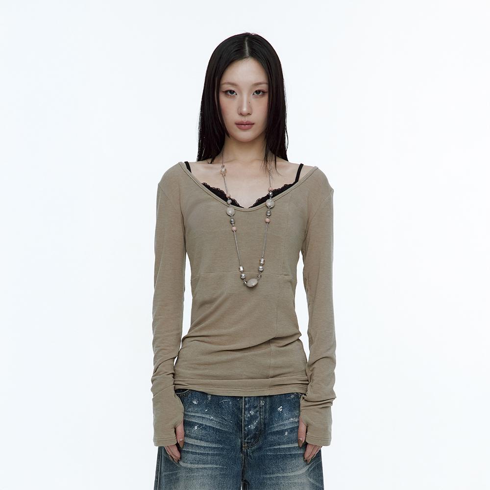 Crossline Slim Top Khaki Brown