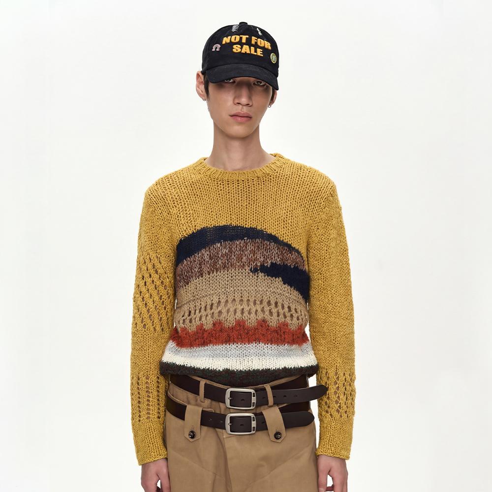 YELLOW HAND-CROCHETED CREW-NECK SWEATER atb1550m(YELLOW)