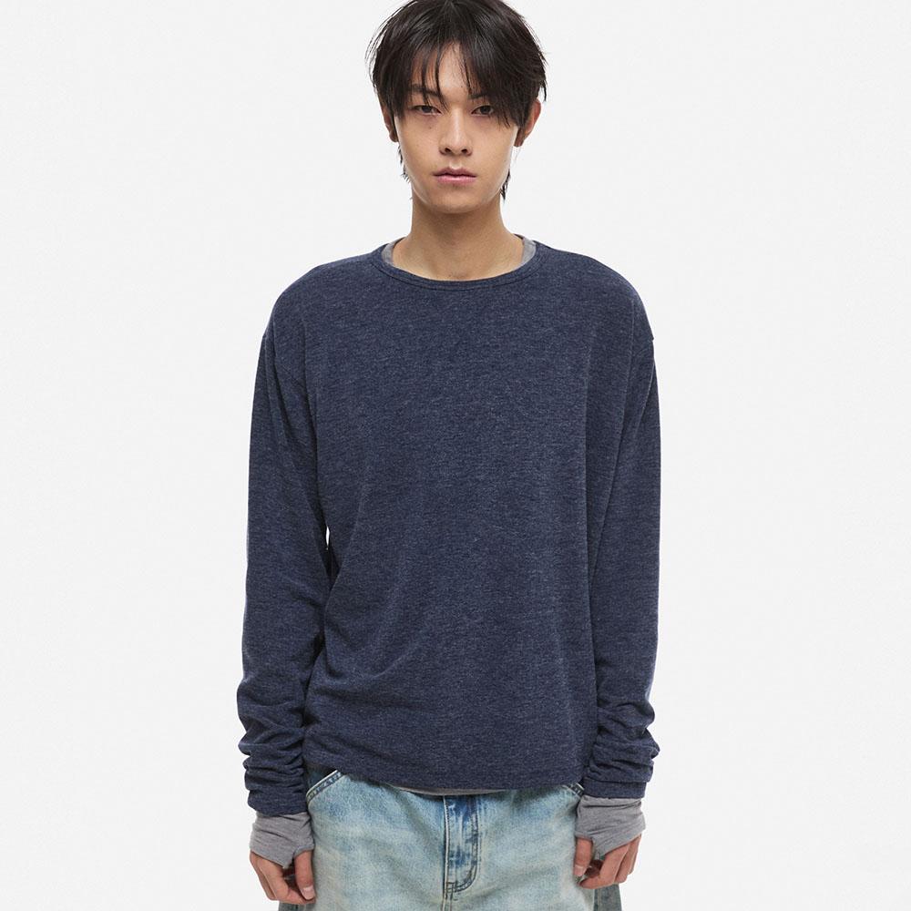 [온플릭xDNSR] 레이어드 보트넥 롱슬리브 네이비