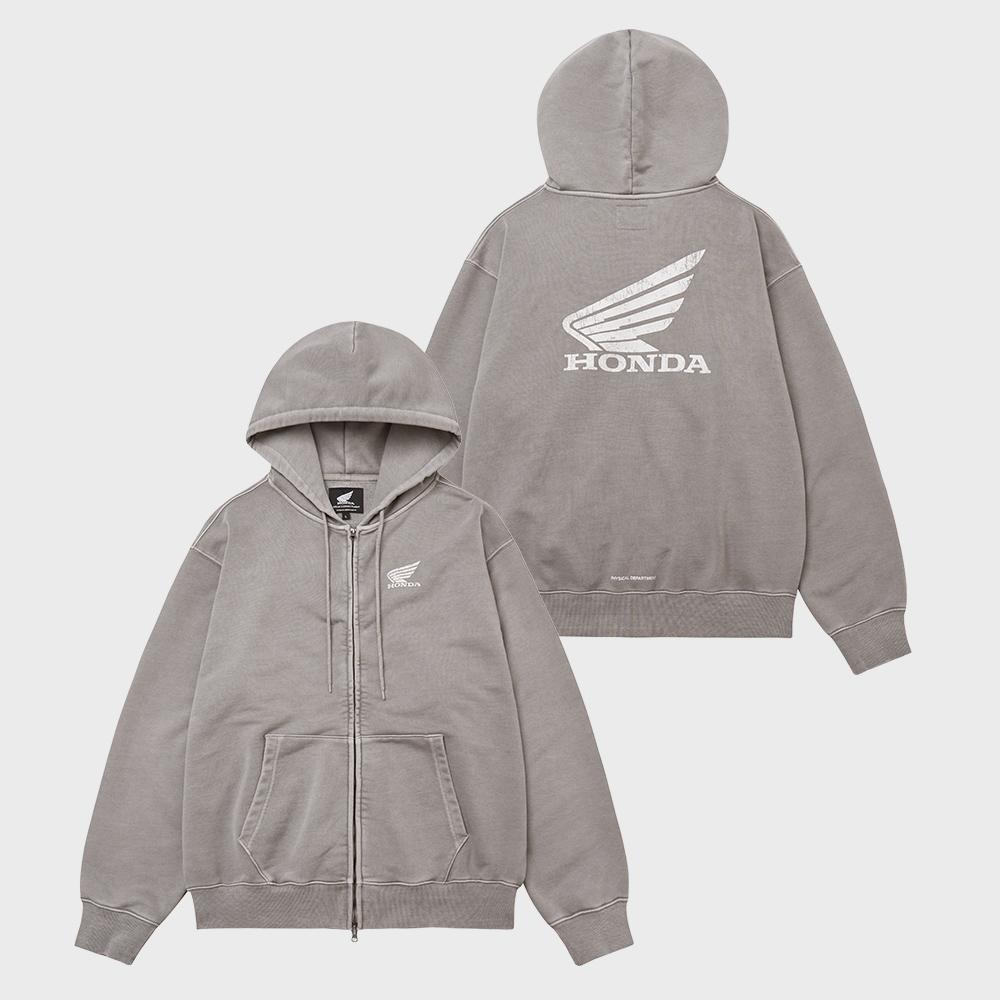 Pigment Scratch Logo Hoodie Zip-Up Gray