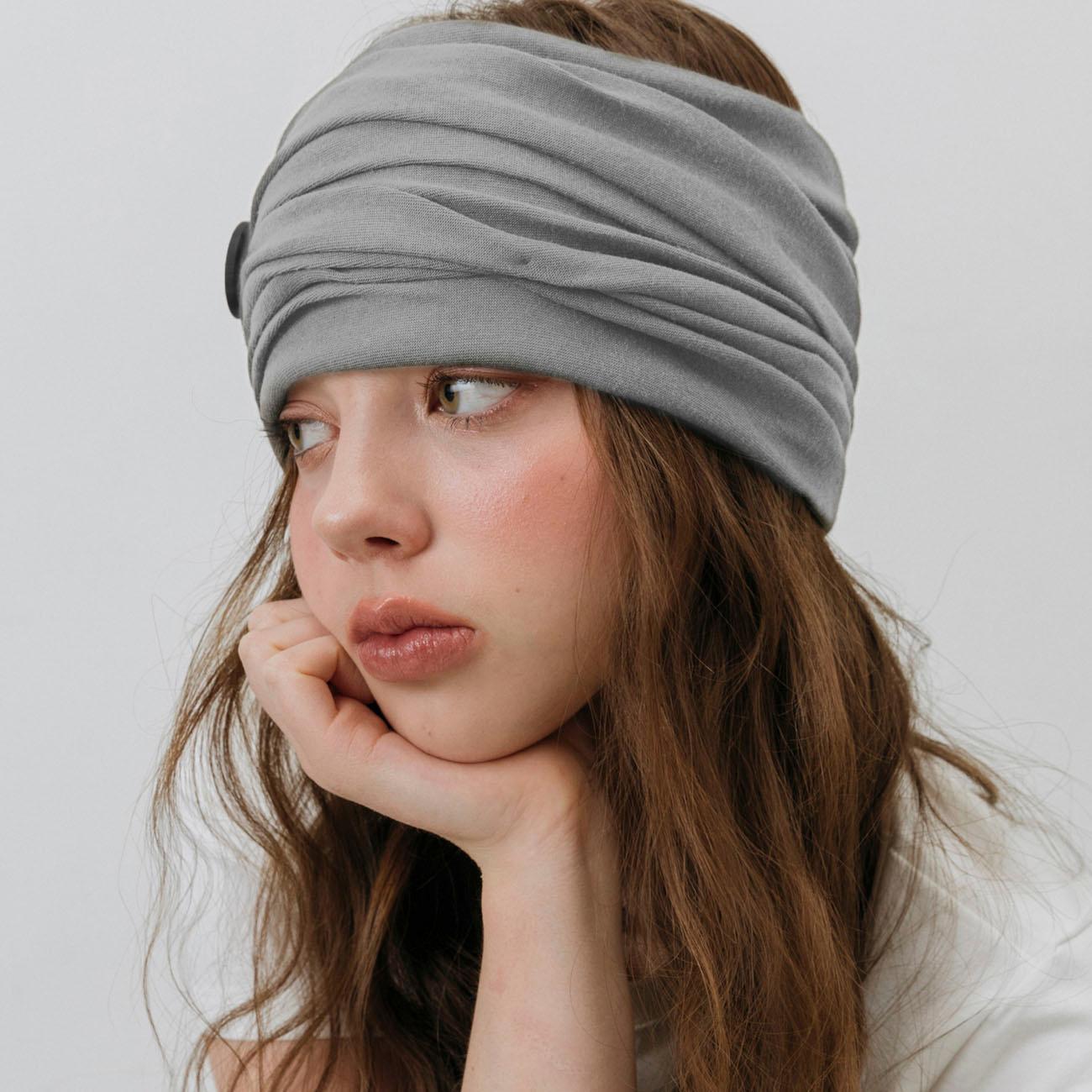 SUMMER WRINKLE BUTTON HAIR BAND BANDANA_GRAY