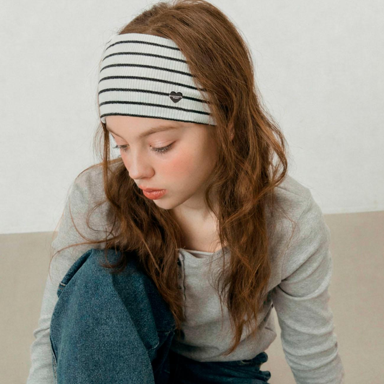 STRIPE HEART HAIR BAND BANDANA_IVORY