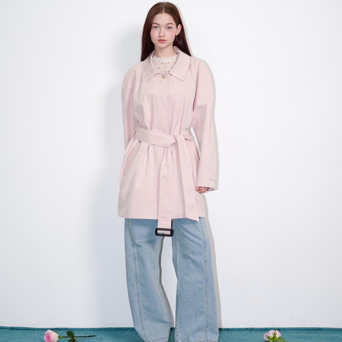 Belted Half Trench Coat Pink