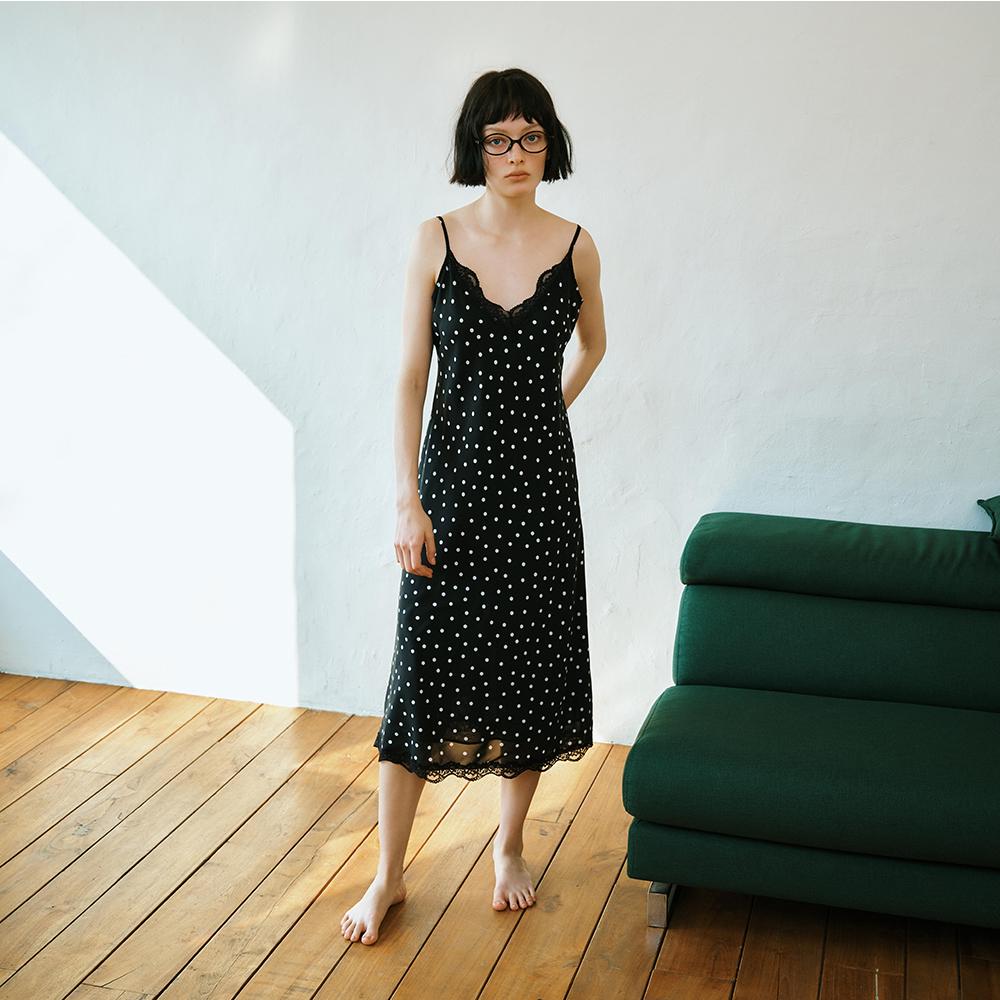 Dot Lace Slip Dress (Black)