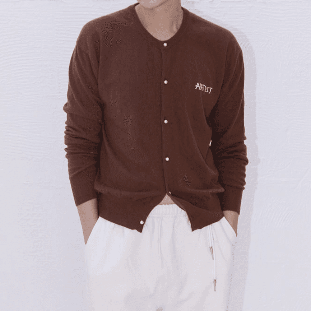 ARTIST PEARL ROUND CARDIGAN (BROWN)