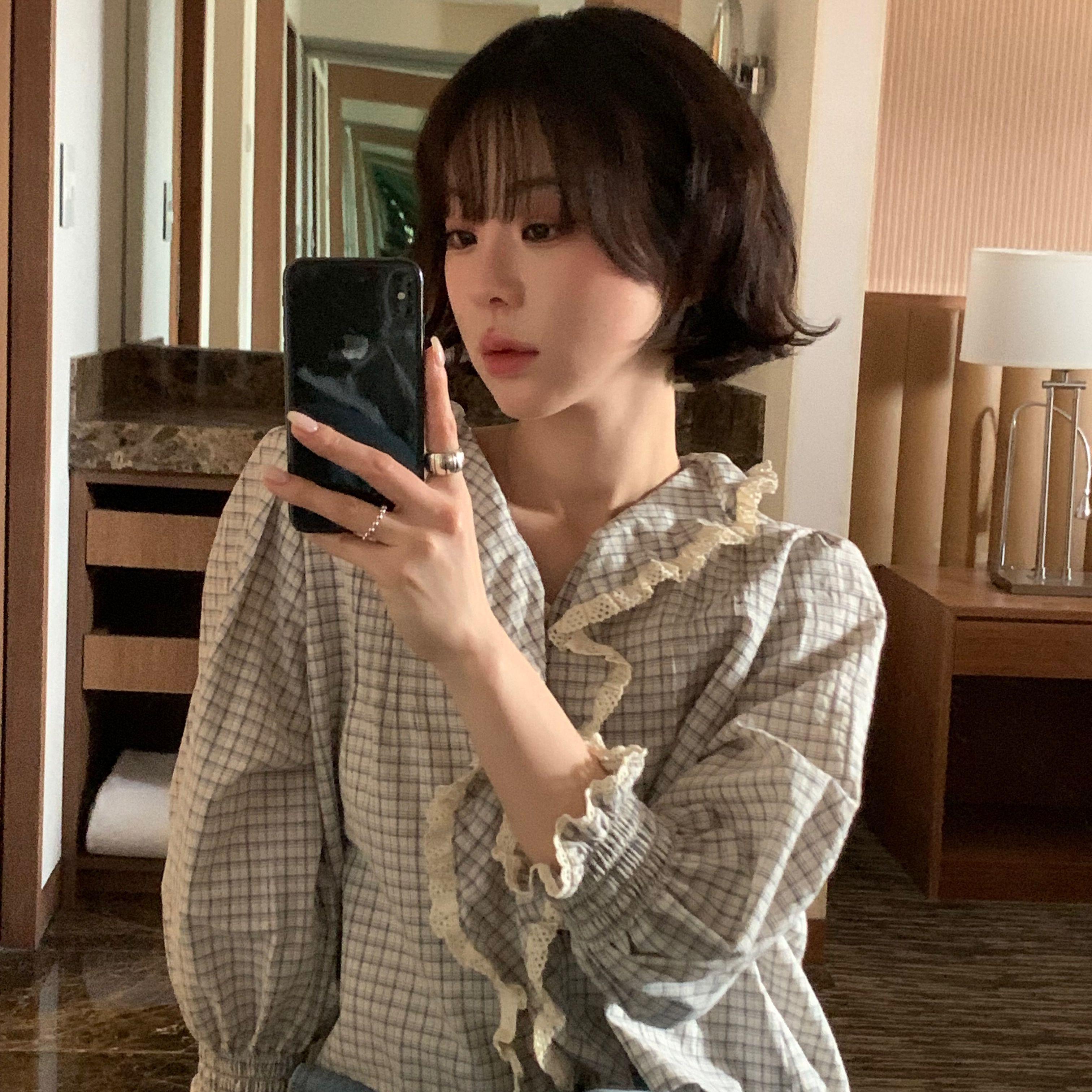 [8차] Vintage Check Blouse - baby blue