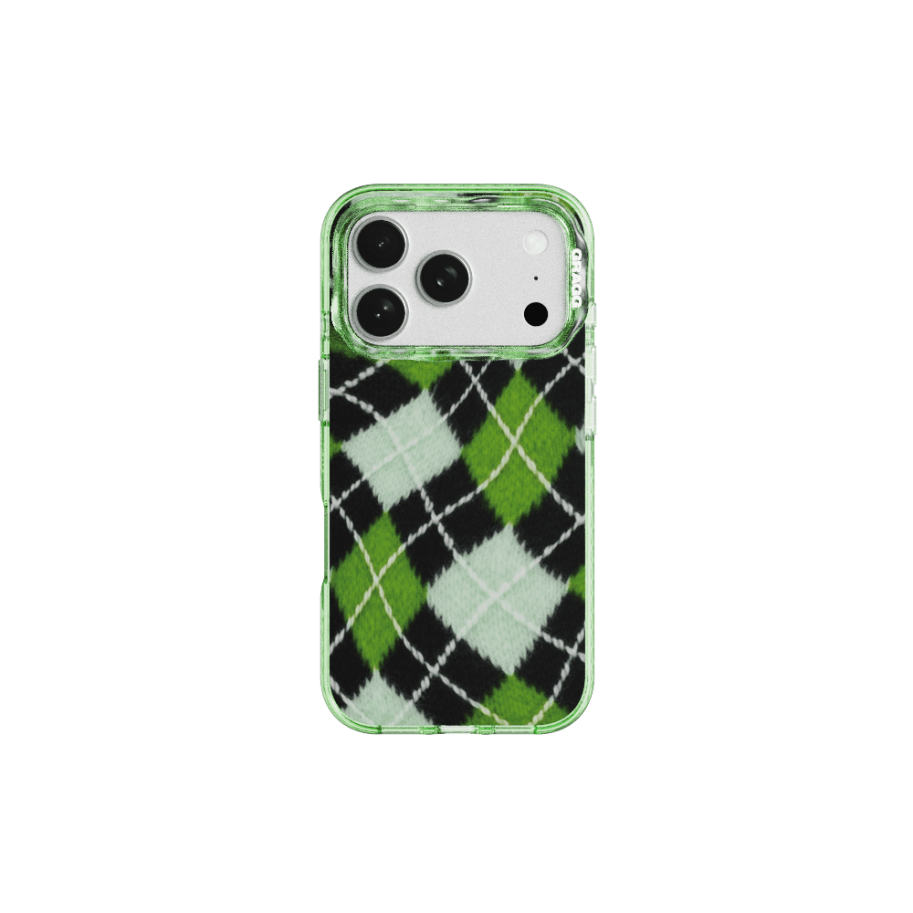 MAGSAFE LAYERS FRAME CASE CLEAR GREEN - IRREGULAR ARGYLE