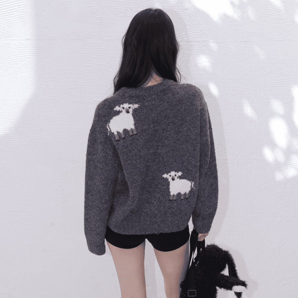 COZY SHEEP WOOL ROUND KNIT (GREY)