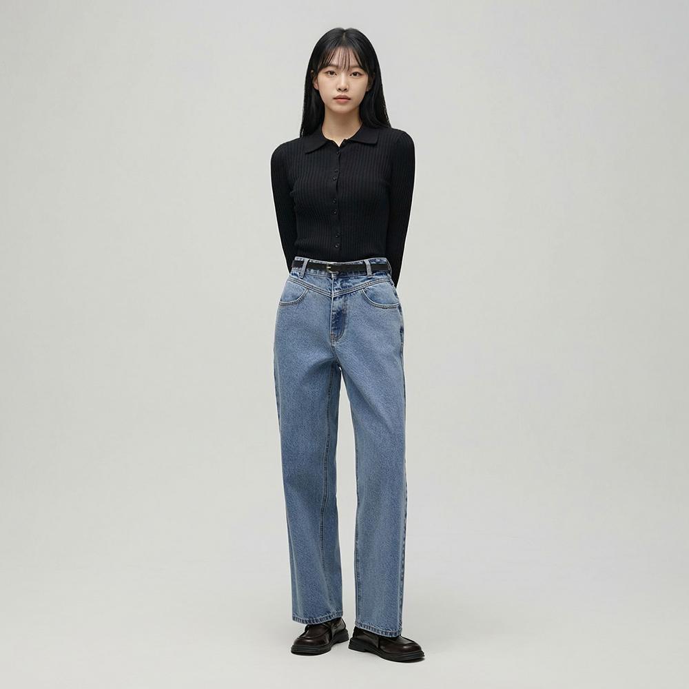 요크 절개 하이웨스트 일자핏 팬츠 AS1DP268