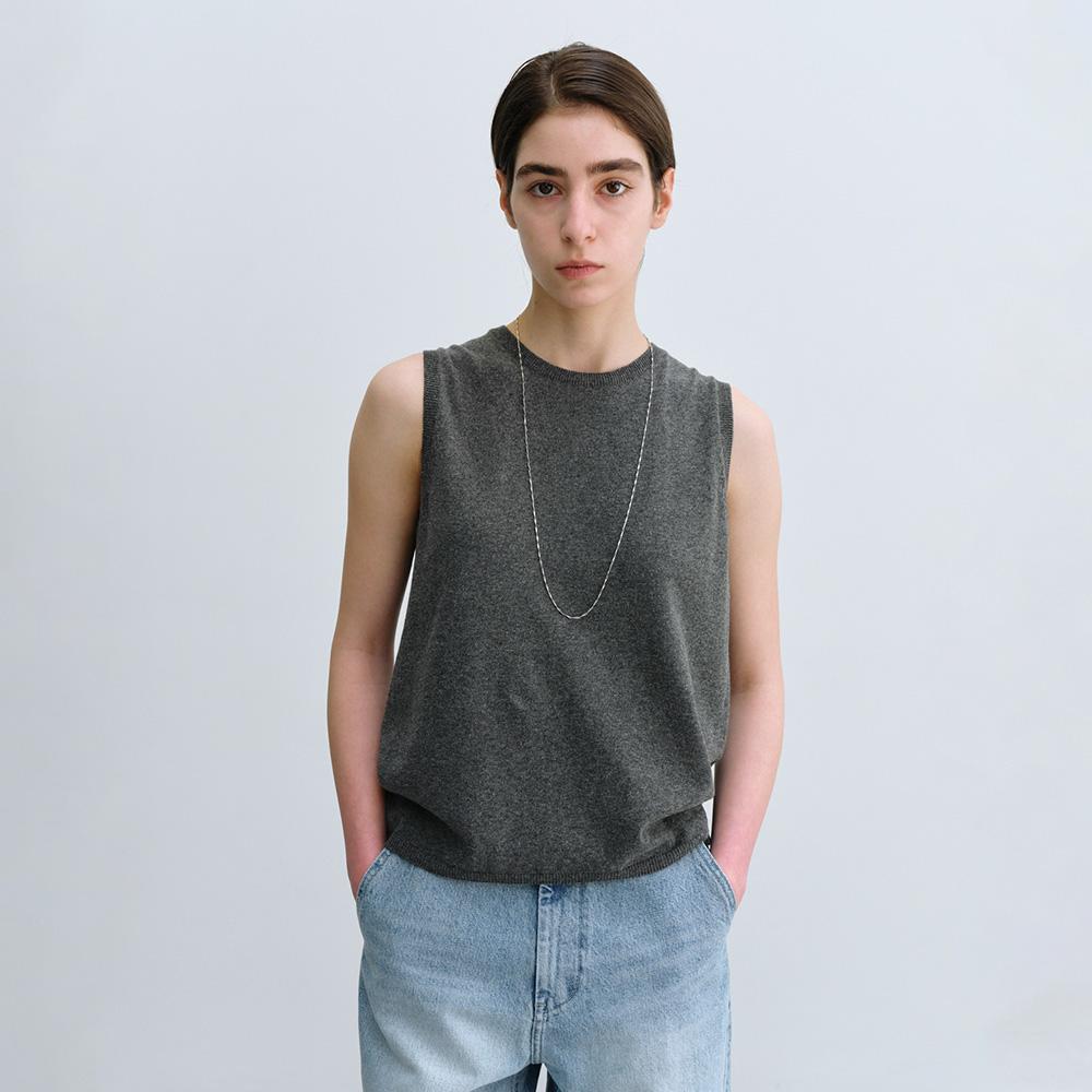 Sleeveless Cotton Knit in Charcoal