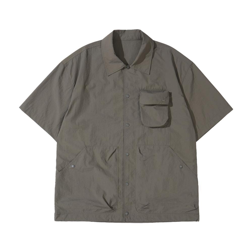 NYLON SILKY OUT POCKET SHORT-SLEEVED SHIRT - LIGHT KHAKI