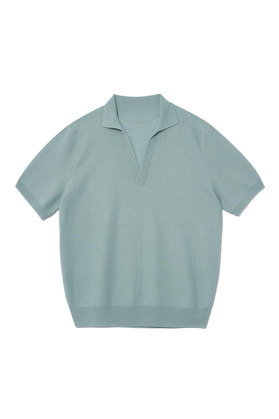 LAYERED NECK KNIT POLO [MINT]
