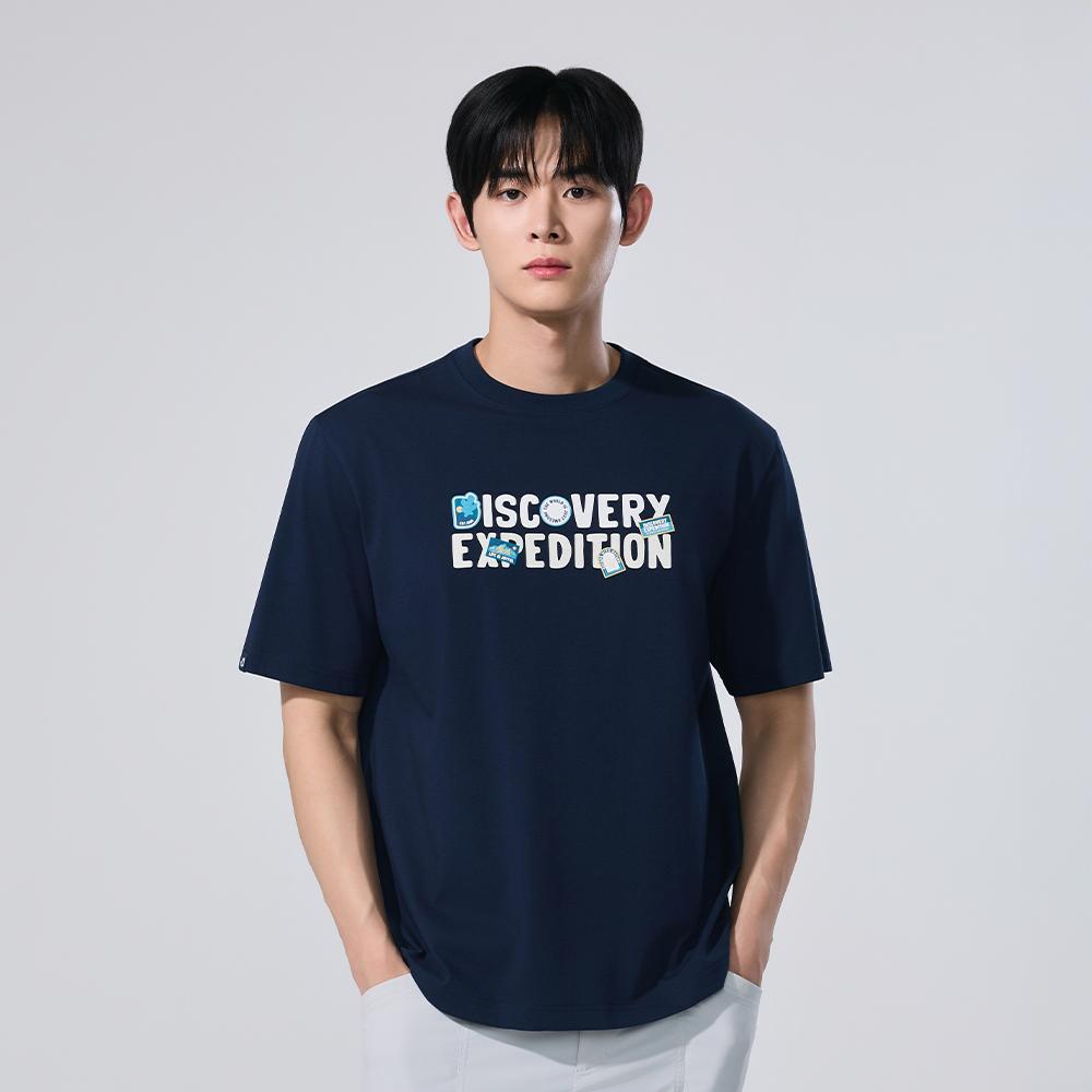 유니 프레시벤트 콜라주 레터링 반팔티셔츠 (D/NAVY)