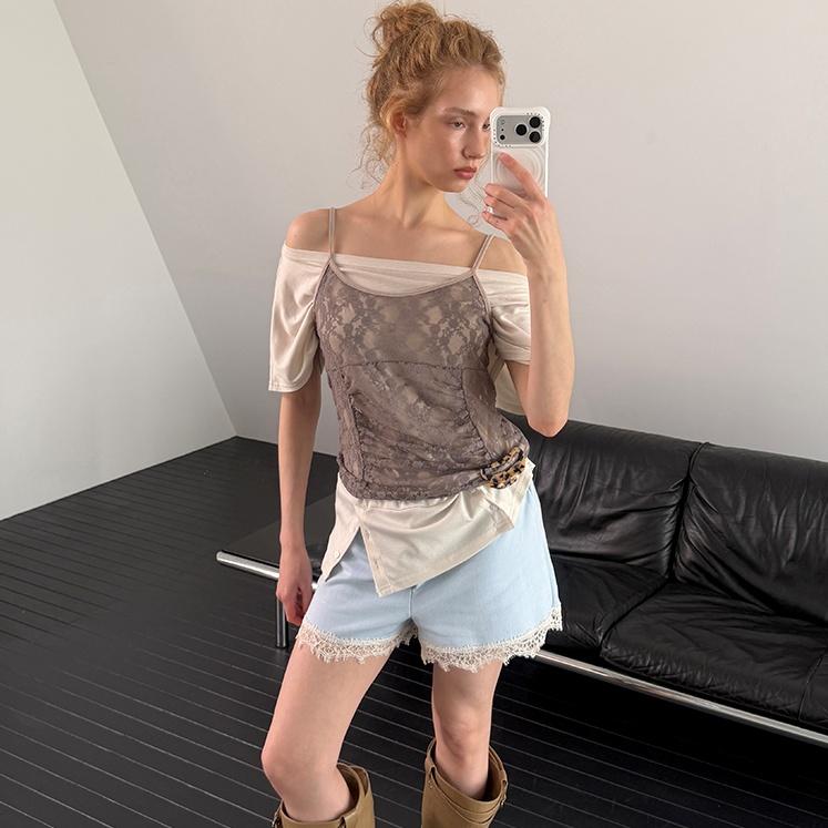 LACE JERSEY SHORTS (SKY BLUE)