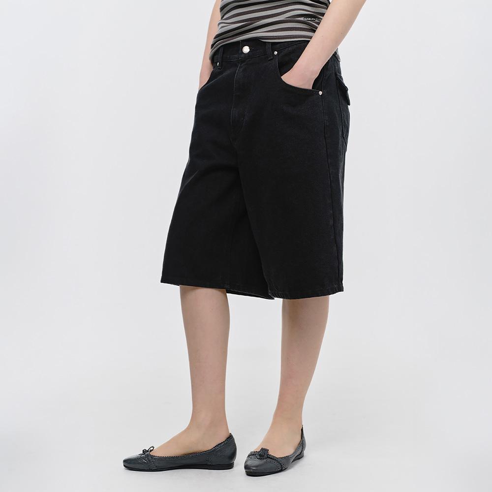 BURMUDA WIDE DENIM PANTS, BLACK
