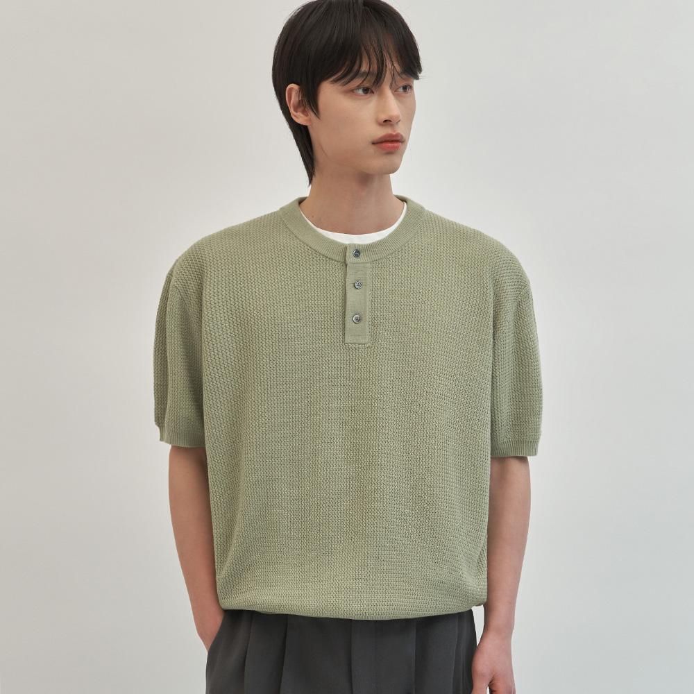 이지온 세미 오버핏 헨리넥 반팔 니트 [그린]
