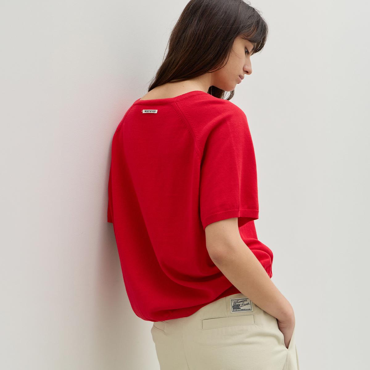 [3차] Fresh Cotton V-Neck Knit - Tomato Red
