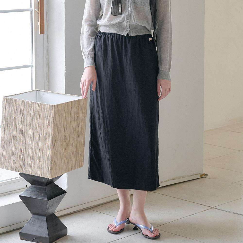 [2차] SHIRRED WAIST MIDI SKIRT_BLACK