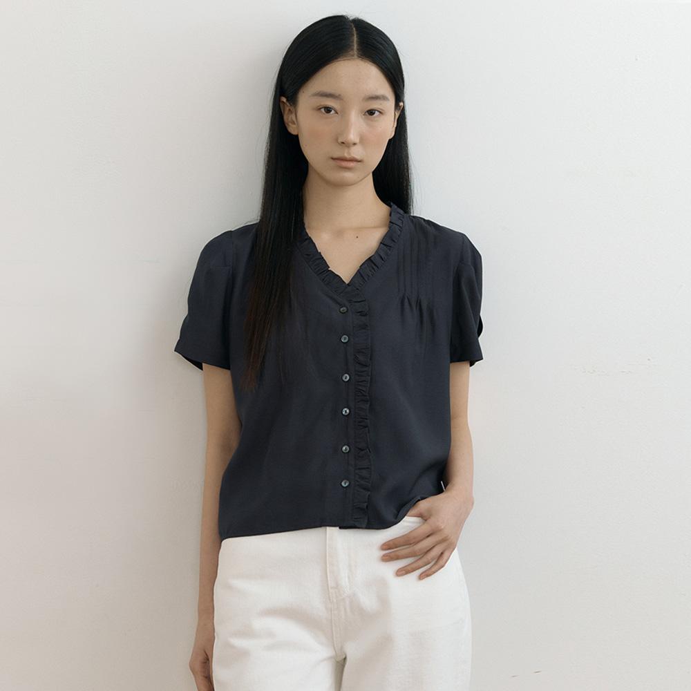 pintuck frill blouse-charcoal