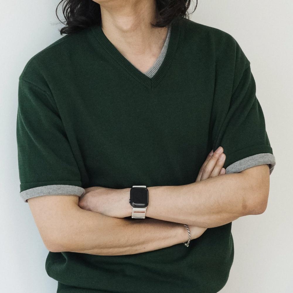 AMBIENT V-NECK HALF KNIT [KALE GREEN]