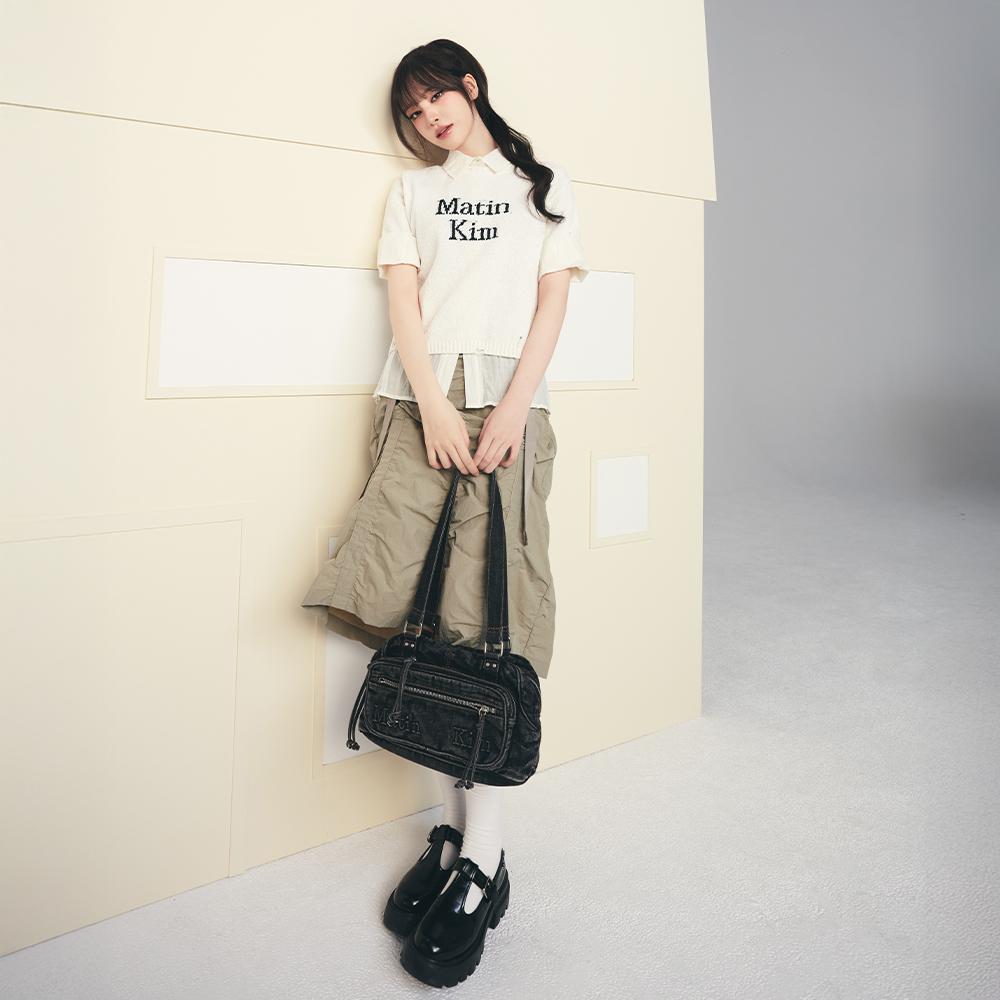 NYLON SHIRRING MIDI SKIRT IN LIGHT KHAKI