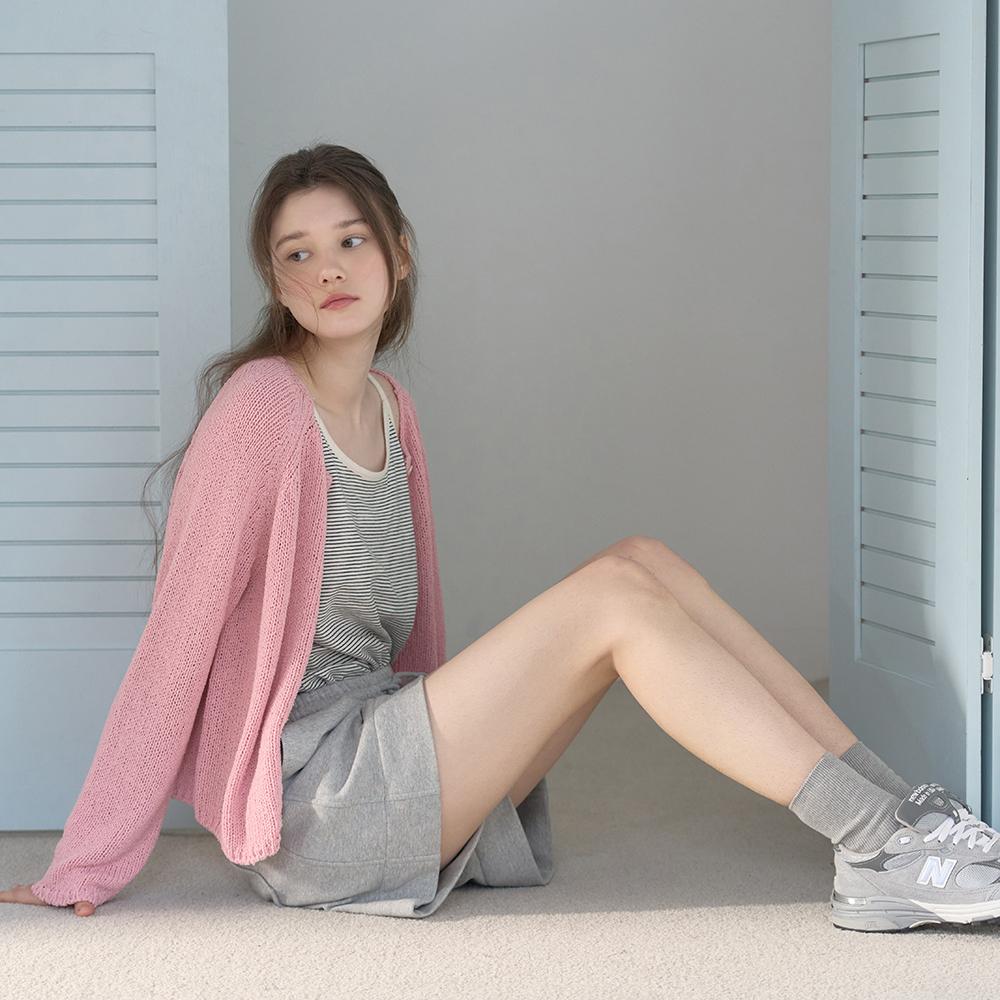 Linen-blend loose-fit knit cardigan Pink [N6PSKT01]