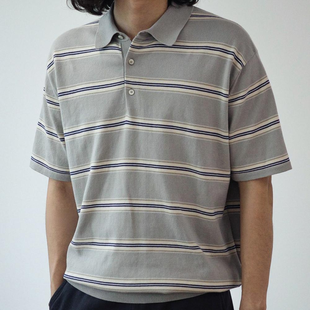 WALTZ STRIPE COLLAR HALF KNIT [EARL GRAY]