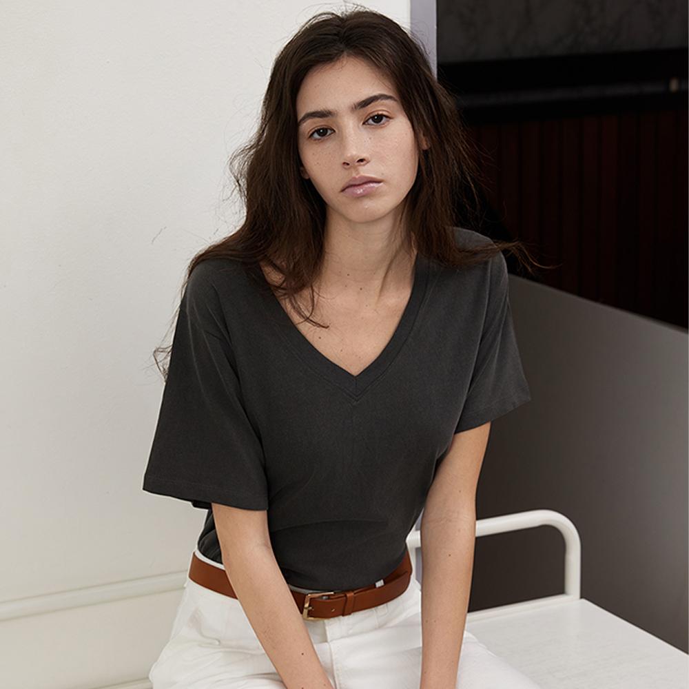 Vintage V-neck Pigment Half T-shirt_Charcoal_2colors