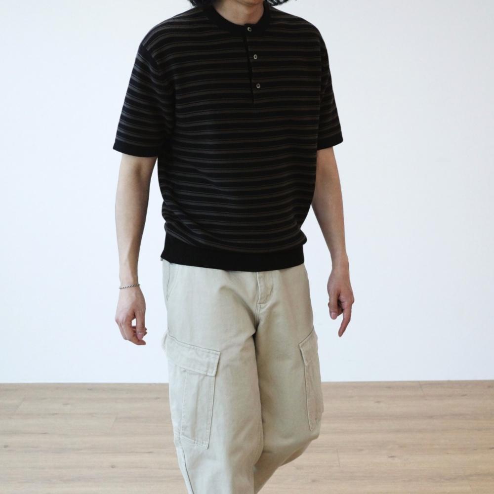 RUSTIC STRIPE HENLEY HALF KNIT [GRANITE NAVY]