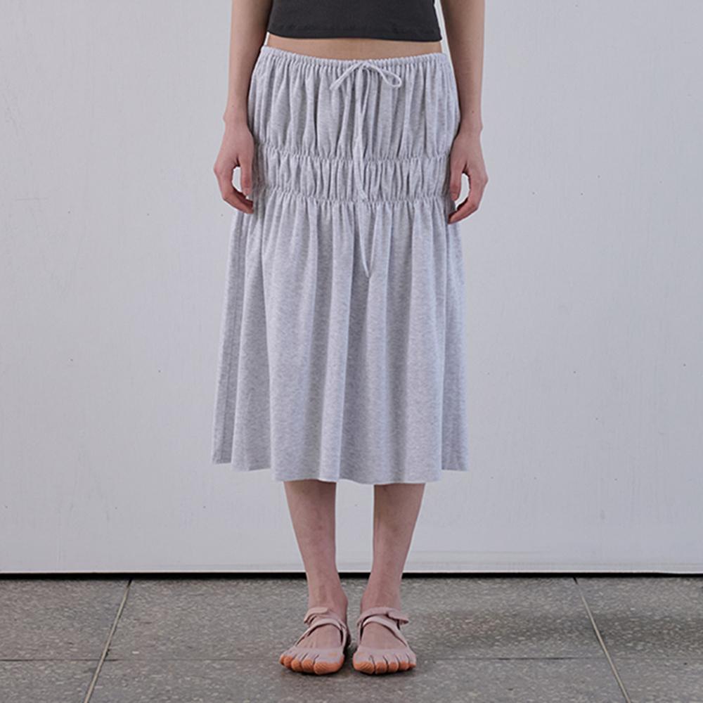 GATHERED JERSEY MIDI SKIRT - GREY