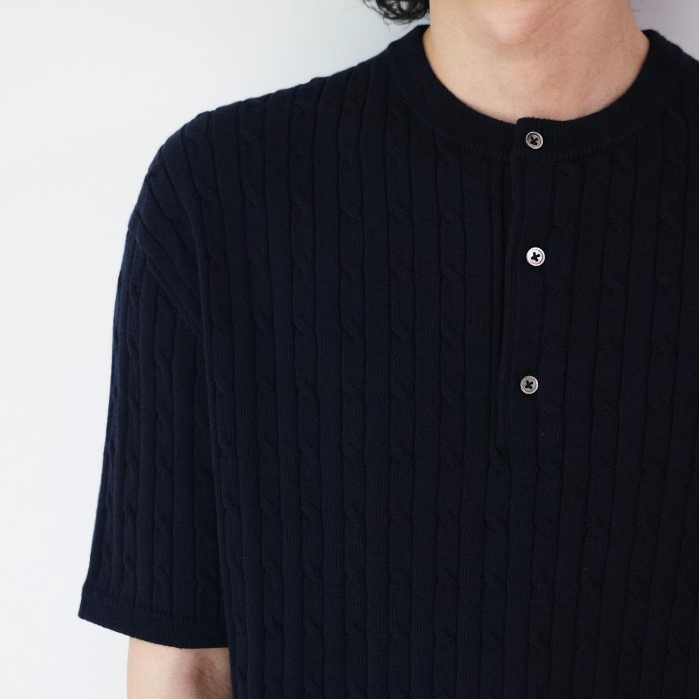 CABLE HENLEY HALF KNIT [NAVY]