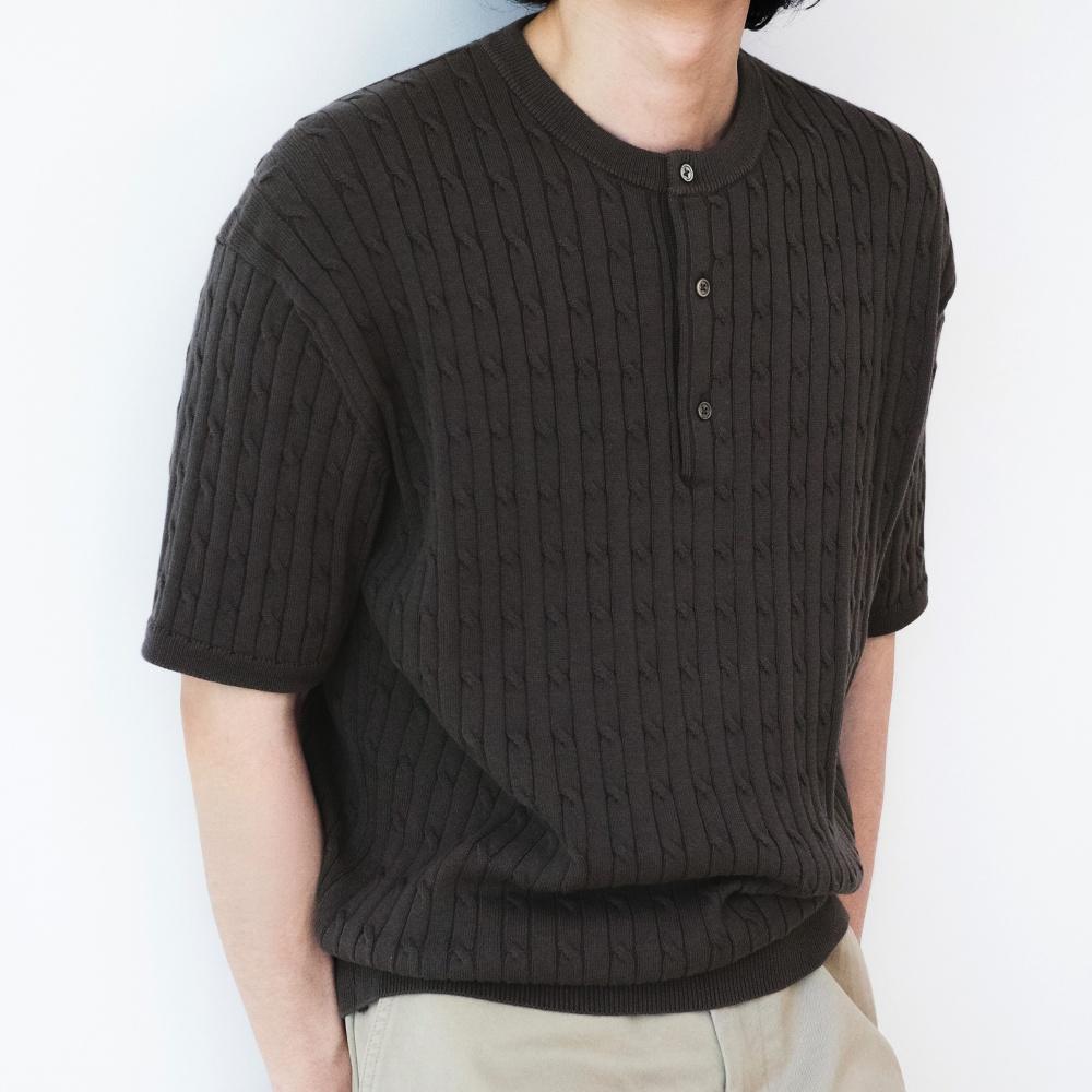 CABLE HENLEY HALF KNIT [MAUVE CHARCOAL]