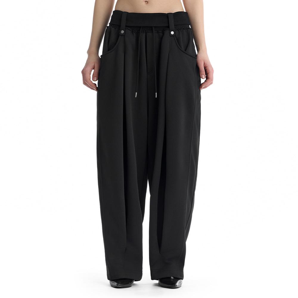 Double Waist Sweat Pants [ Black ]