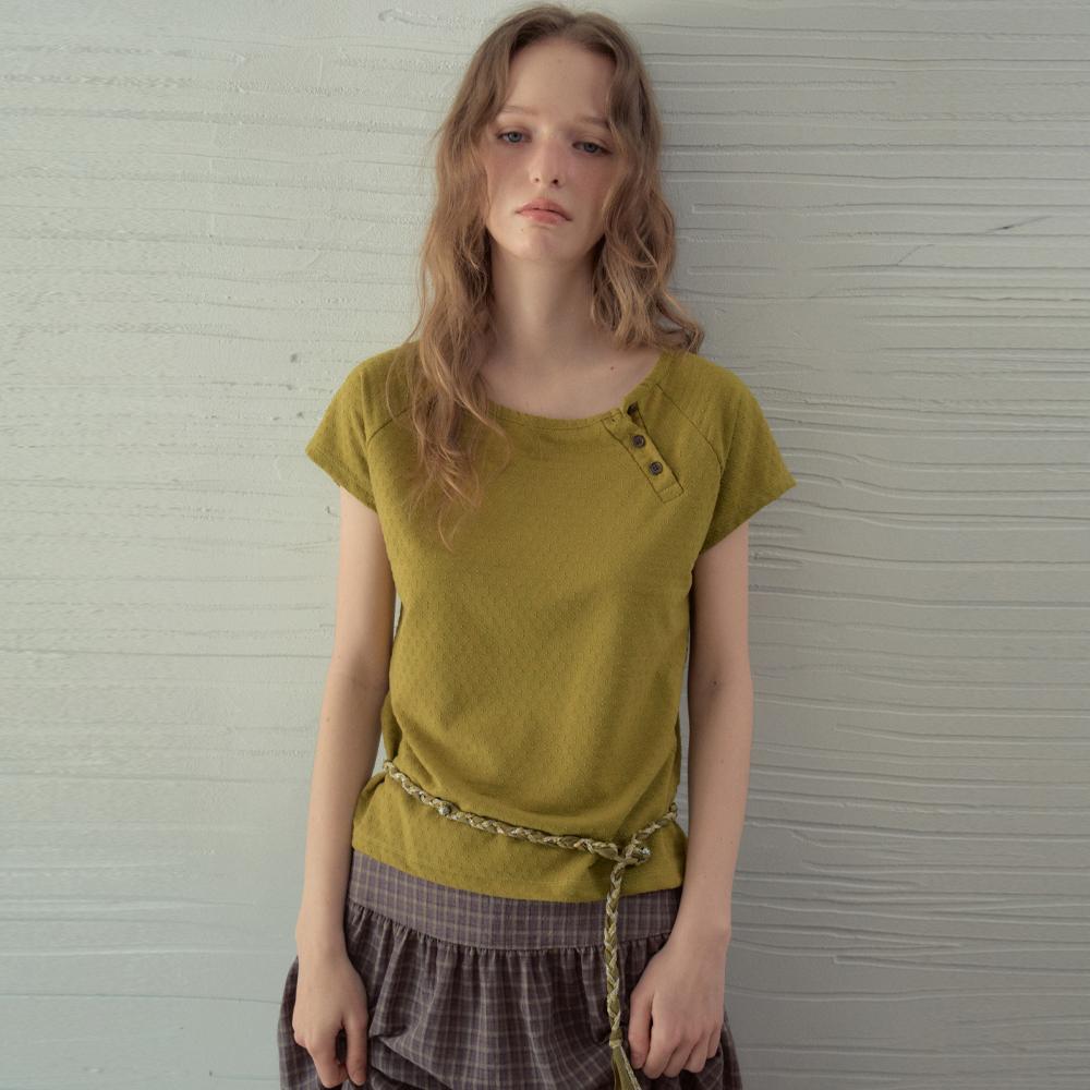Jacquard Button Half T-Shirt_Vintage Olive(OB6TP15)