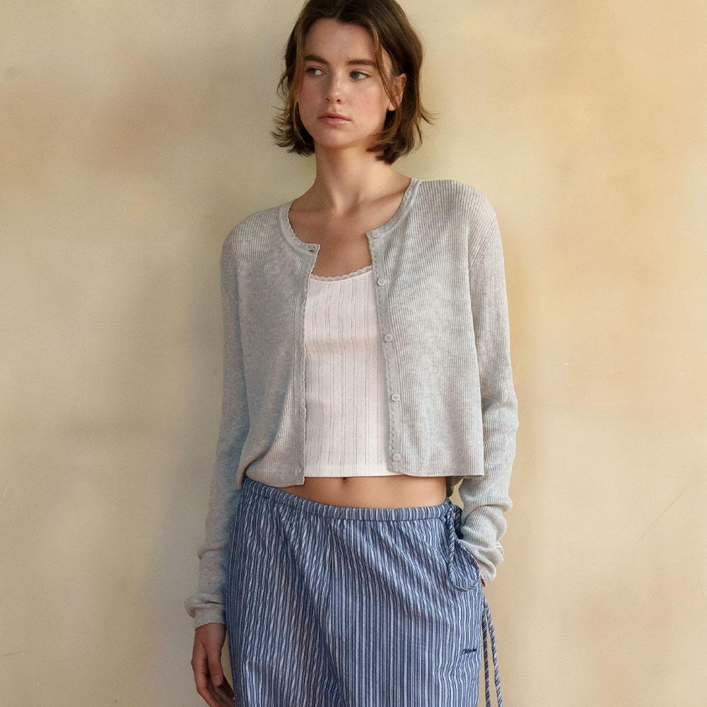 PETAL RIBBED CARDIGAN [GRAY]