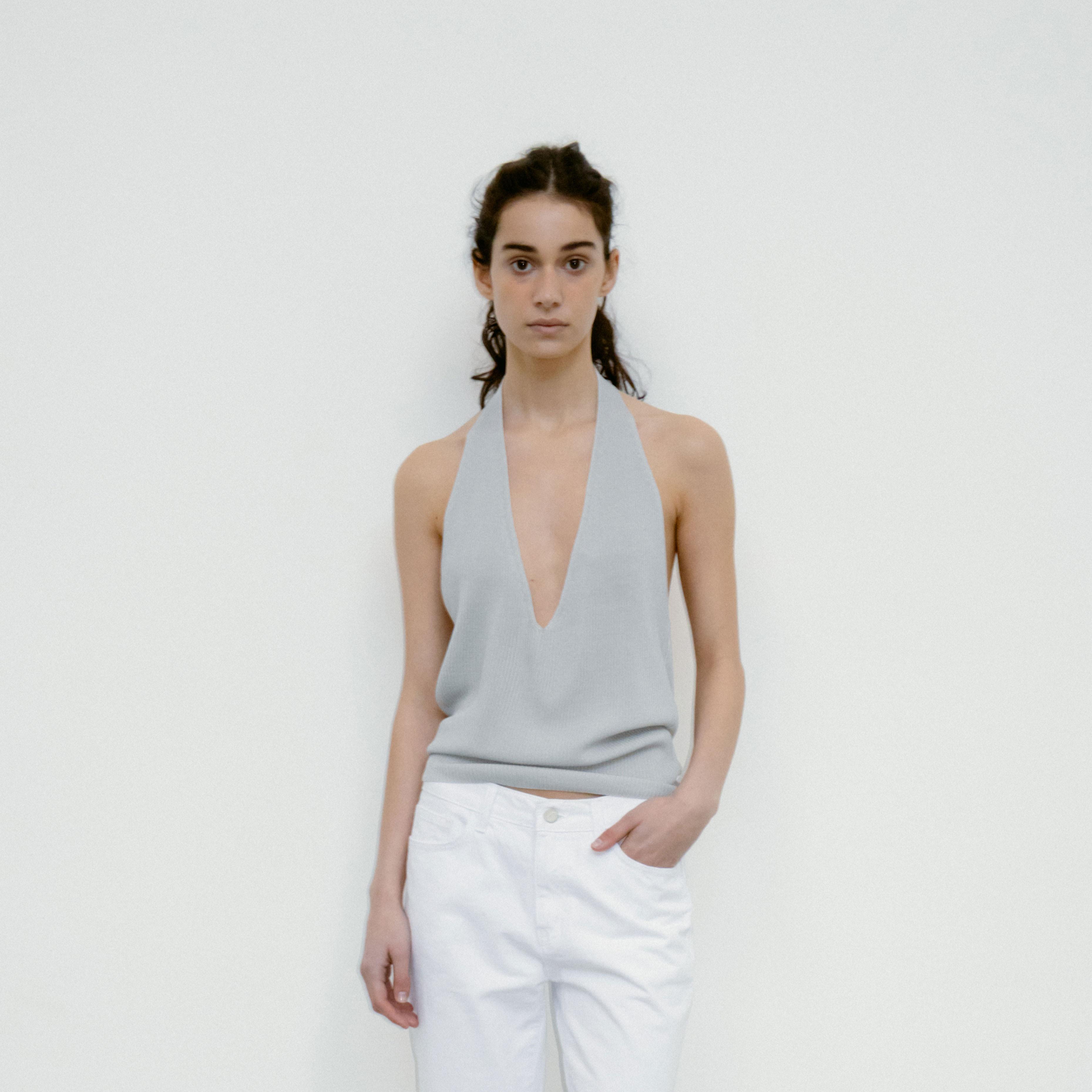 Lyocell Silk Ribbed Top (Grey)