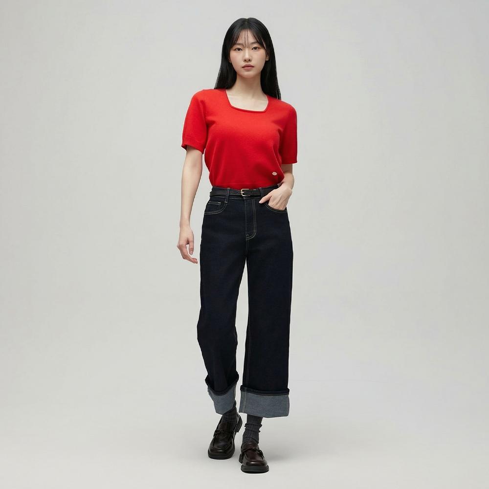 바이오 스판 일자 롤업 데님 팬츠 AS1DP264