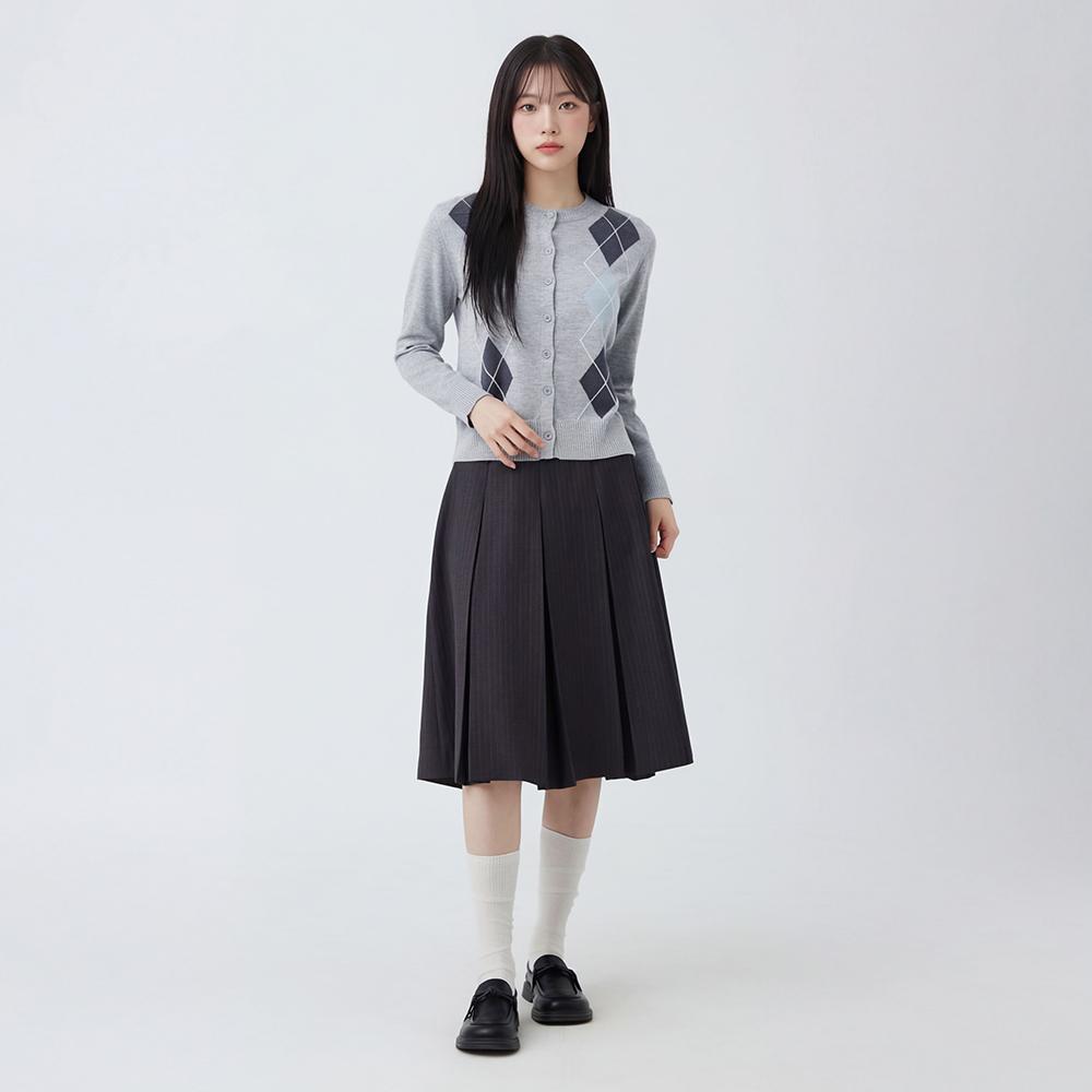 잔패턴 맞주름 미디 스커트 AS1WS29C