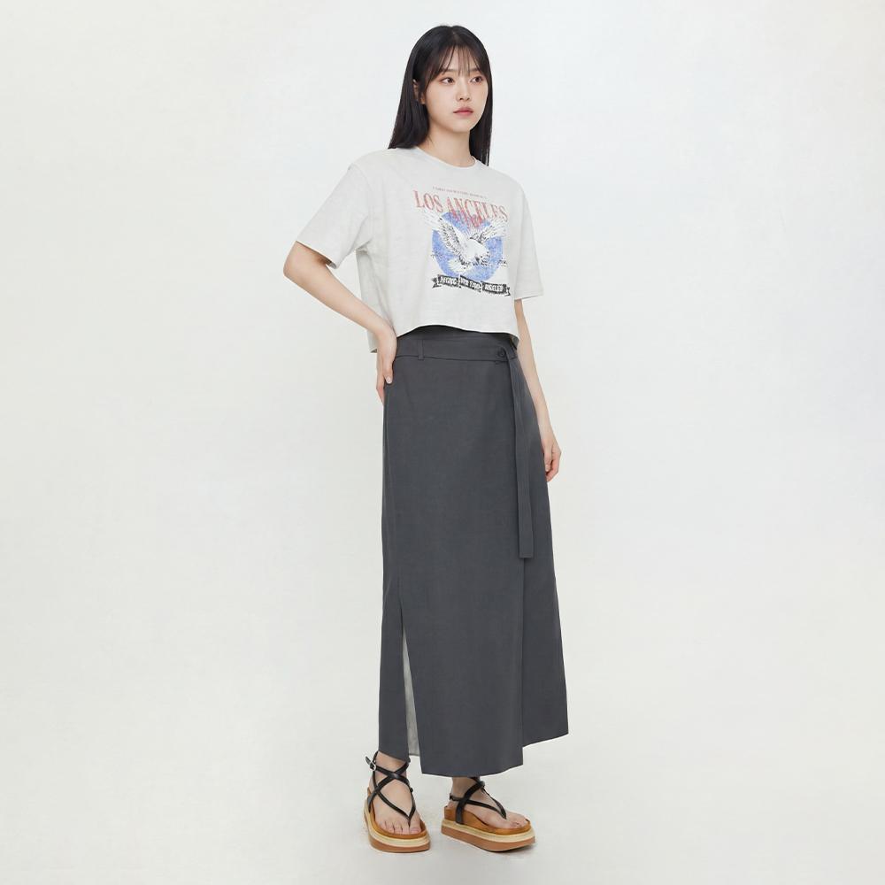 H라인 벨티드 배색 롱 스커트 AS2WS460