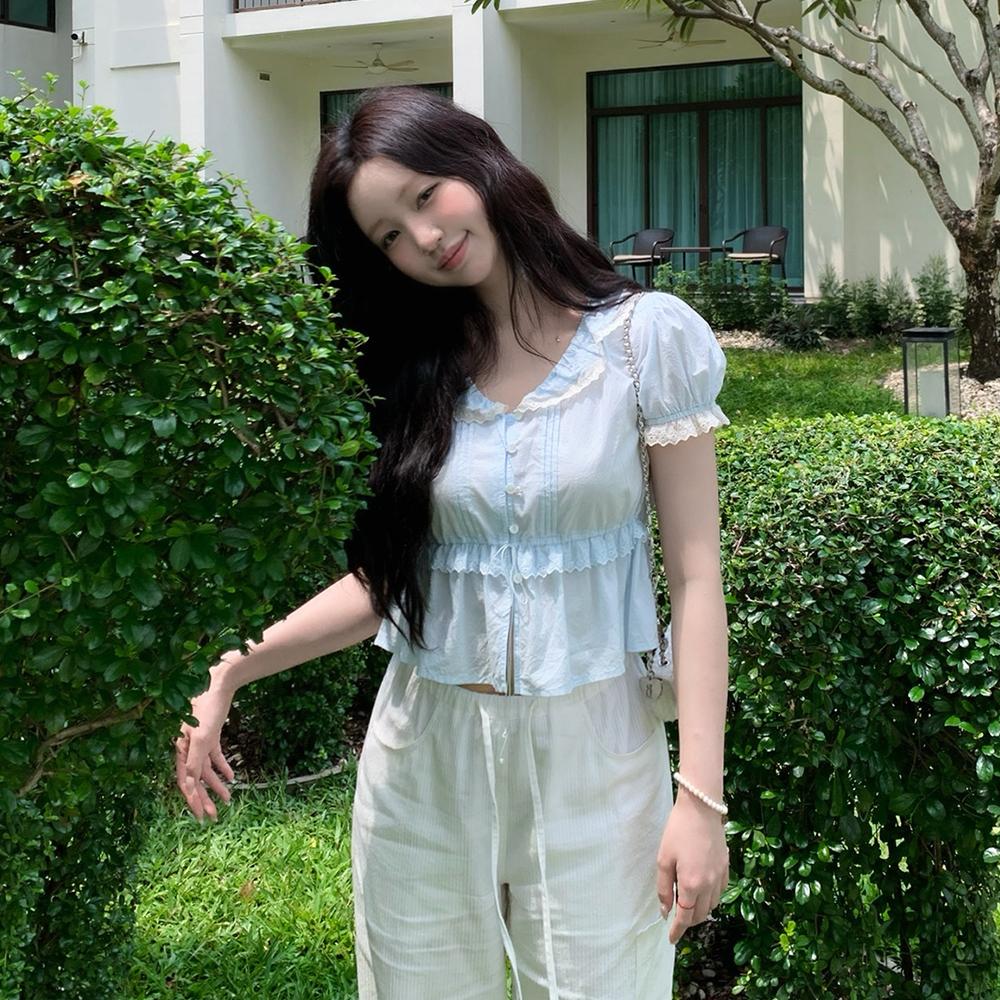 Camille Ruffle Collar Blouse_Light Blue