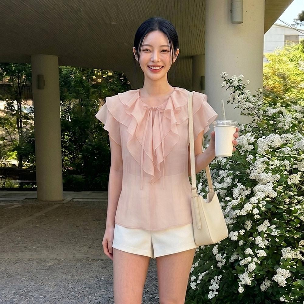 FRILL BLOUSE PEACH 프릴 블라우스 피치